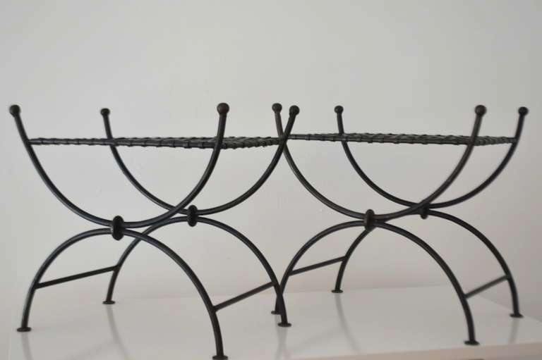 Mid-20th Century Pair of Hand-Wrought Ironwork Benches with Mongolian Lamb Cushions