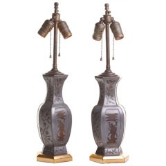 Antique Pair Brass and Zinc Table Lamps