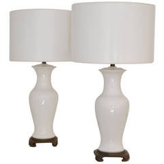 Pair of Blanc de Chine Balustrade Form Table Lamps