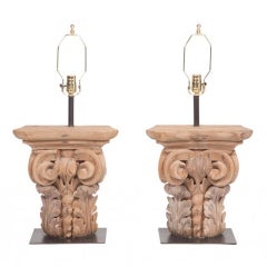 Antique Pair Italian Corinthian Capitals Mounted as Table Lamps