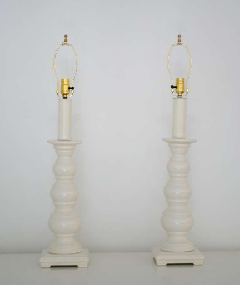 American Pair of White Glazed Ceramic Table Lamps