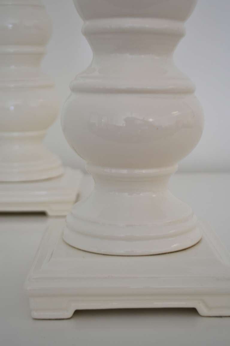 Pair of White Glazed Ceramic Table Lamps In Excellent Condition In West Palm Beach, FL