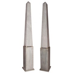 Pair of Monumental Zinc Obelisks on Pedestal Bases