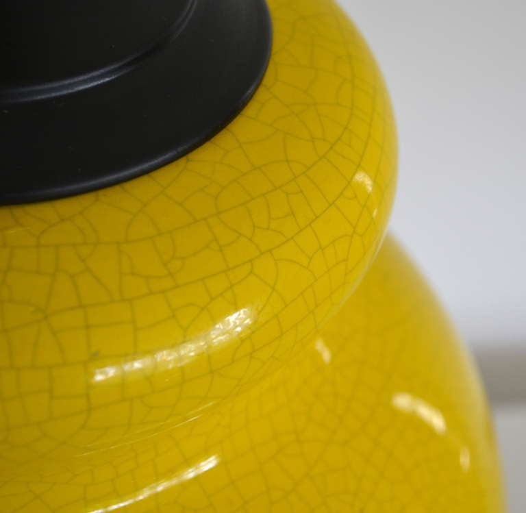 Mid-20th Century Pair of Yellow Glazed Ceramic Table Lamps