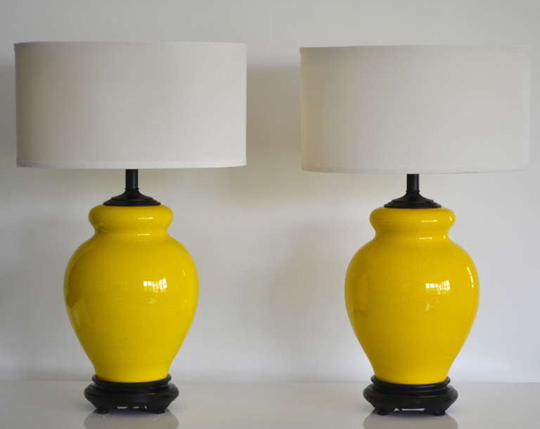 Pair of Yellow Glazed Ceramic Table Lamps 1