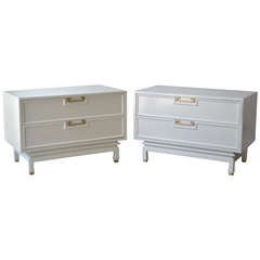 Pair of White Lacquered Side Tables with Brass Hardware