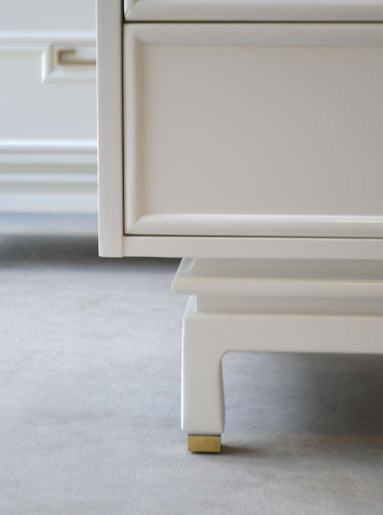 Pair of White Lacquered Side Tables with Brass Hardware 1