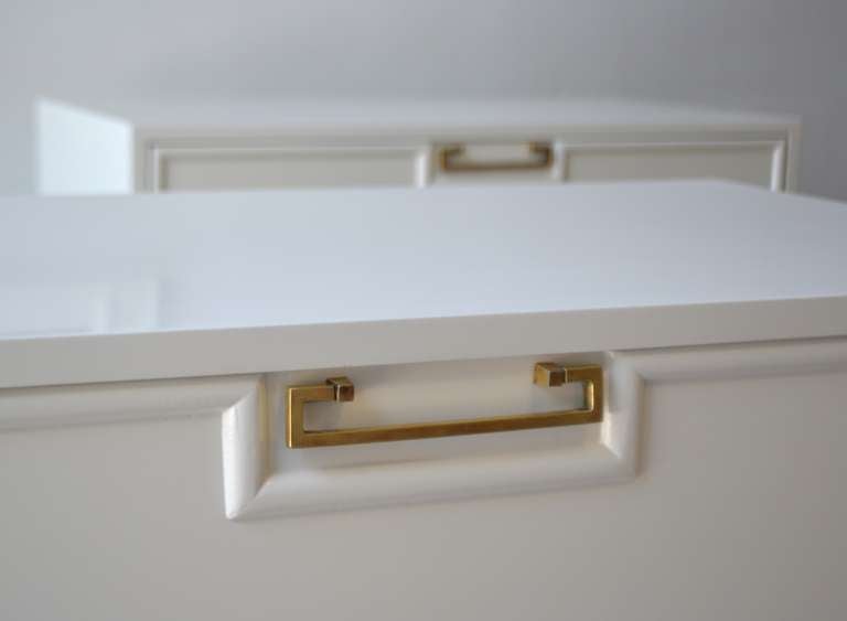 Pair of White Lacquered Side Tables with Brass Hardware 2