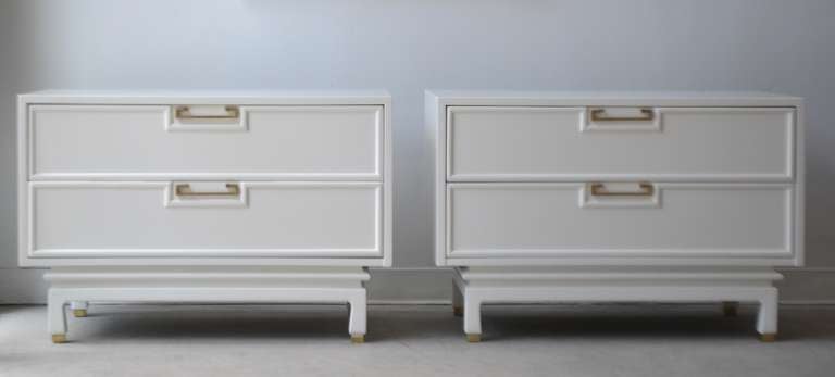 Pair of White Lacquered Side Tables with Brass Hardware 3