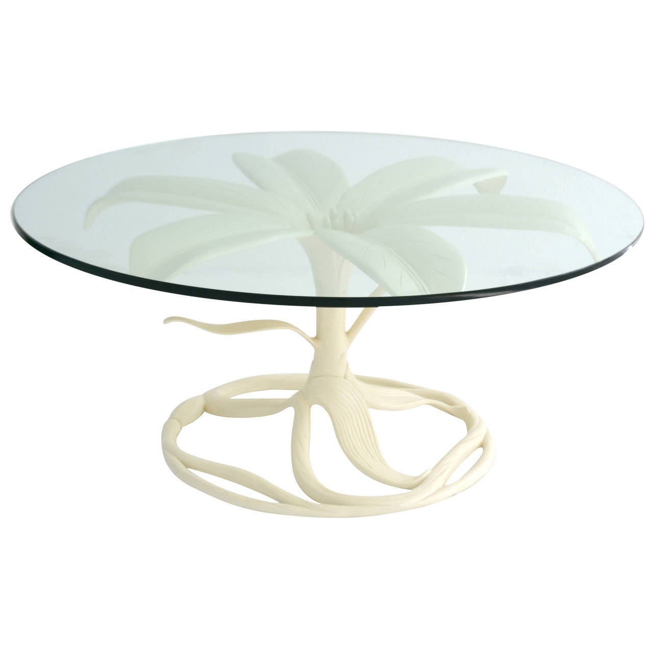Mid-Century White Lacquered, Glass-Top Cocktail Table by Arthur Court