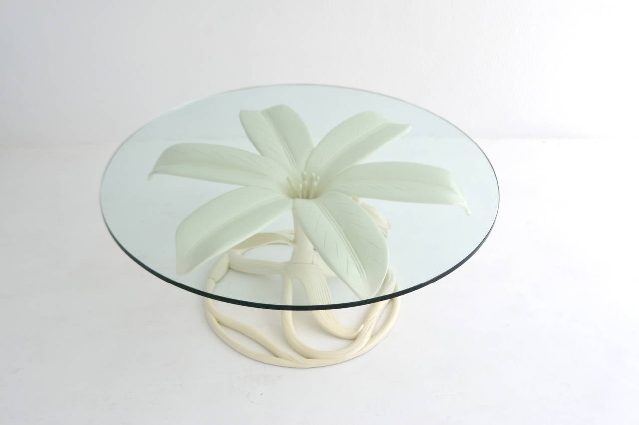 Mid-Century Modern Midcentury White Lacquered, Glass Top Cocktail Table by Arthur Court For Sale