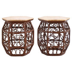 Lacquered Rattan Side Tables
