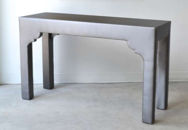 Custom Upholstered Console Table In Excellent Condition In West Palm Beach, FL