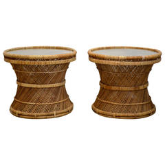 Pair of Woven Rattan Side Tables