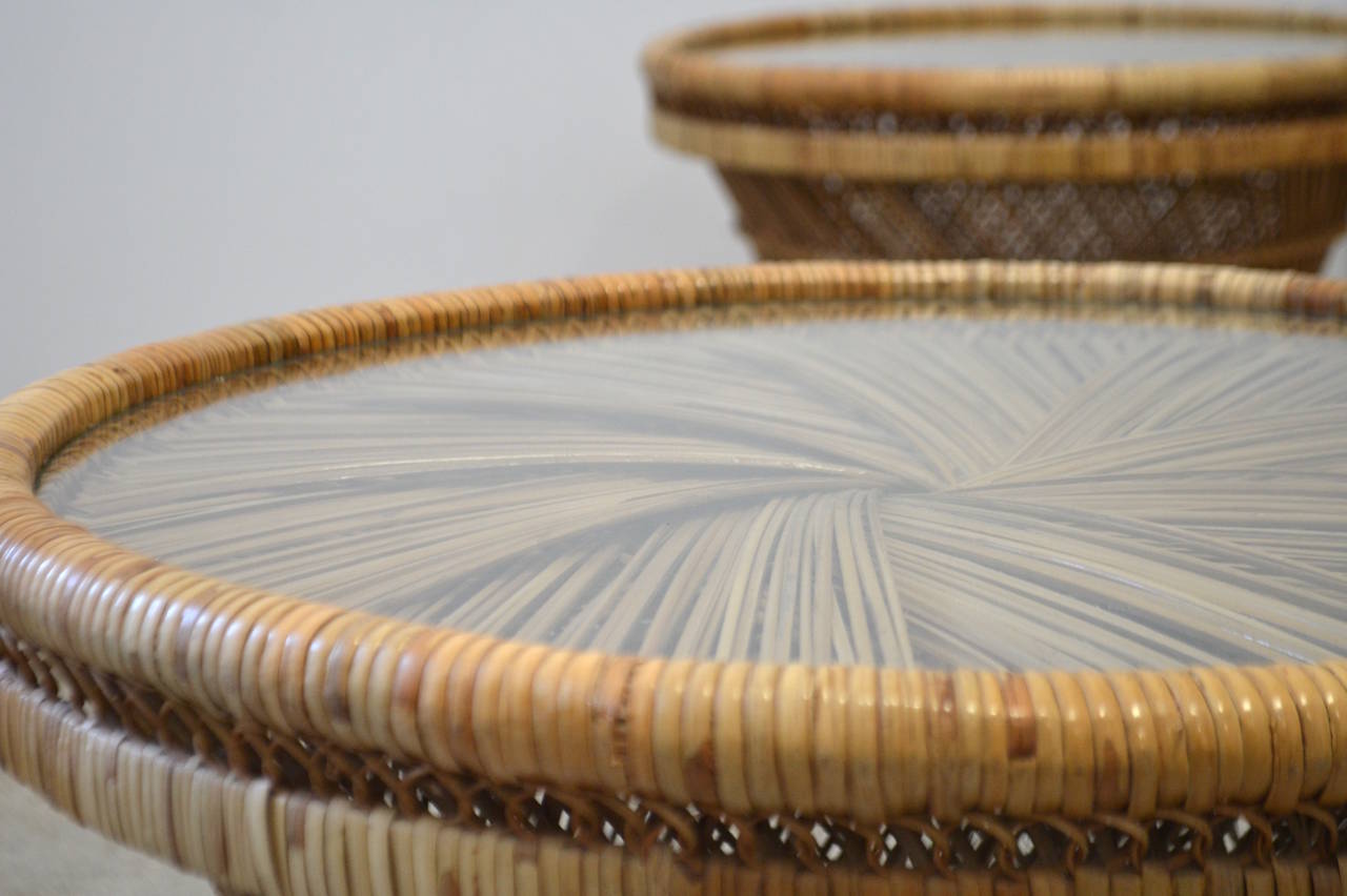 Pair of Woven Rattan Side Tables 1