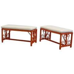 Pair of Lacquered Bamboo Benches