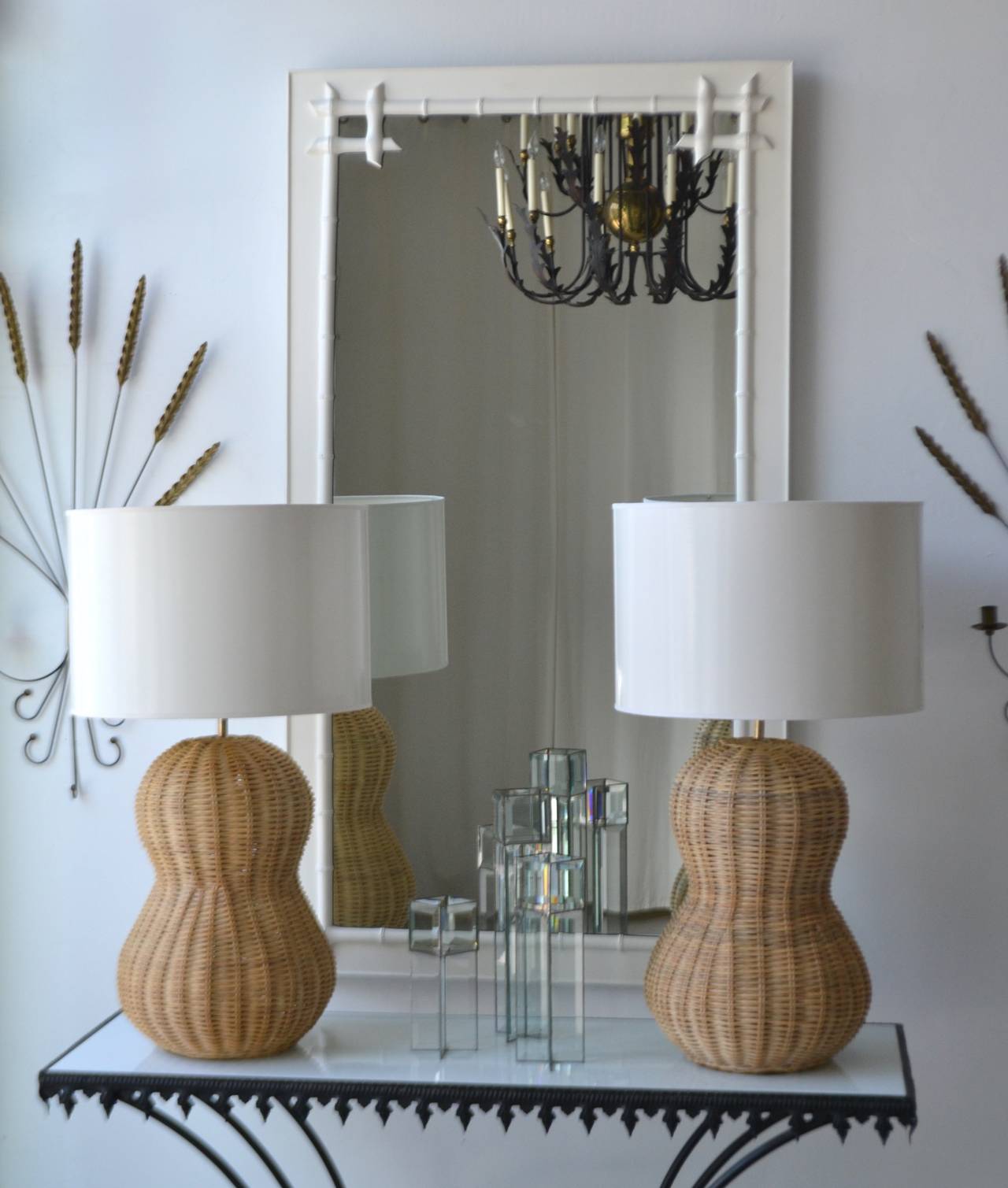 Pair of Mid-Century Modern Woven Reed Table Lamps
