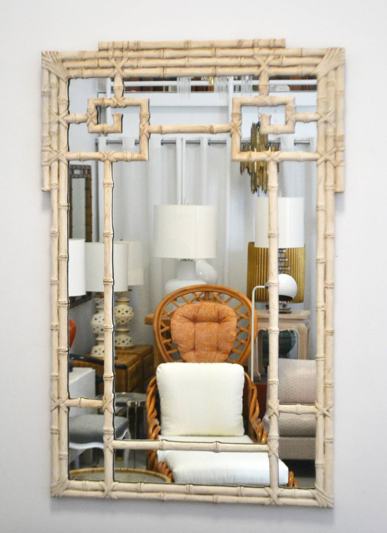 Carved Wood Faux Bamboo Mirror In Excellent Condition In West Palm Beach, FL