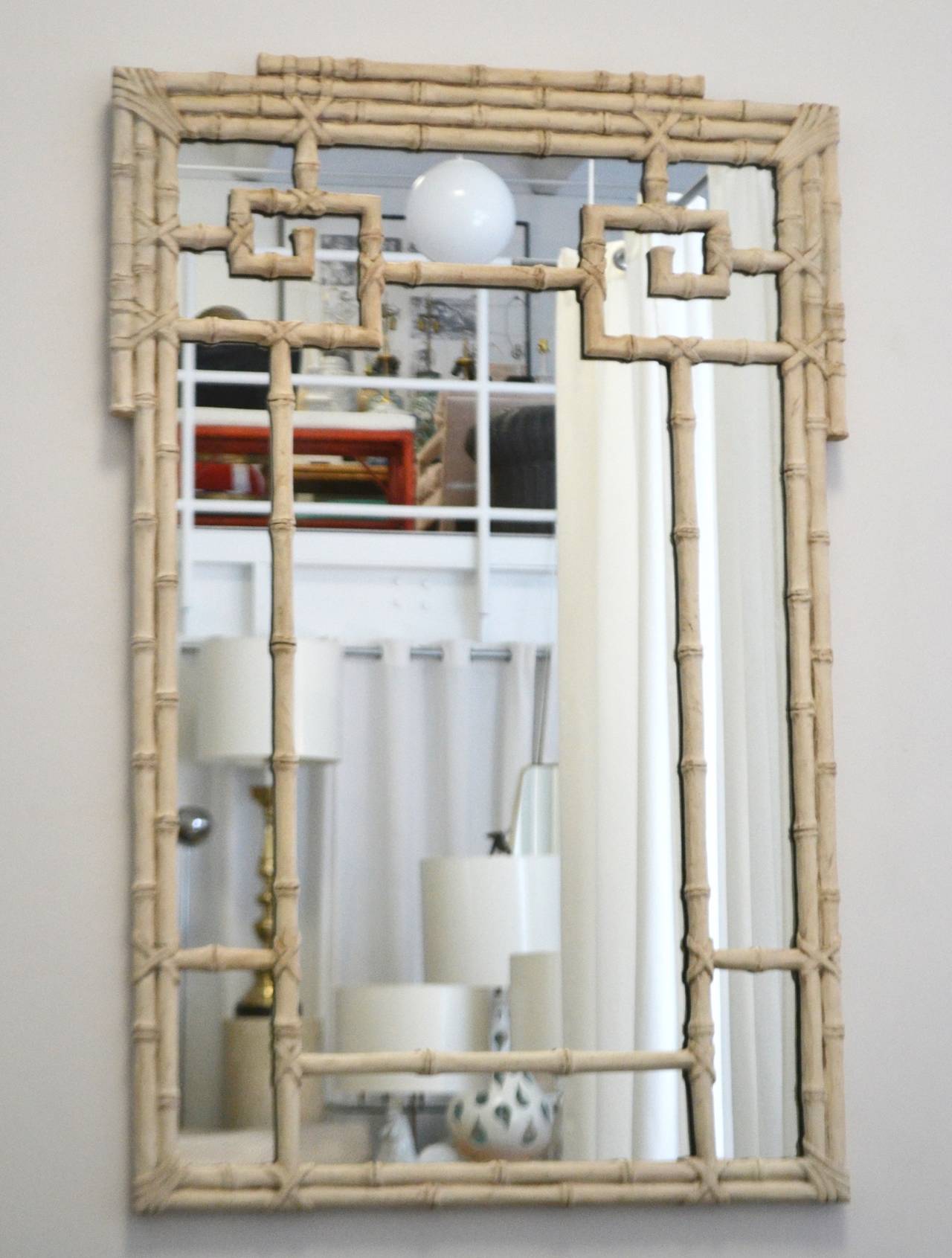 Mid-20th Century Carved Wood Faux Bamboo Mirror