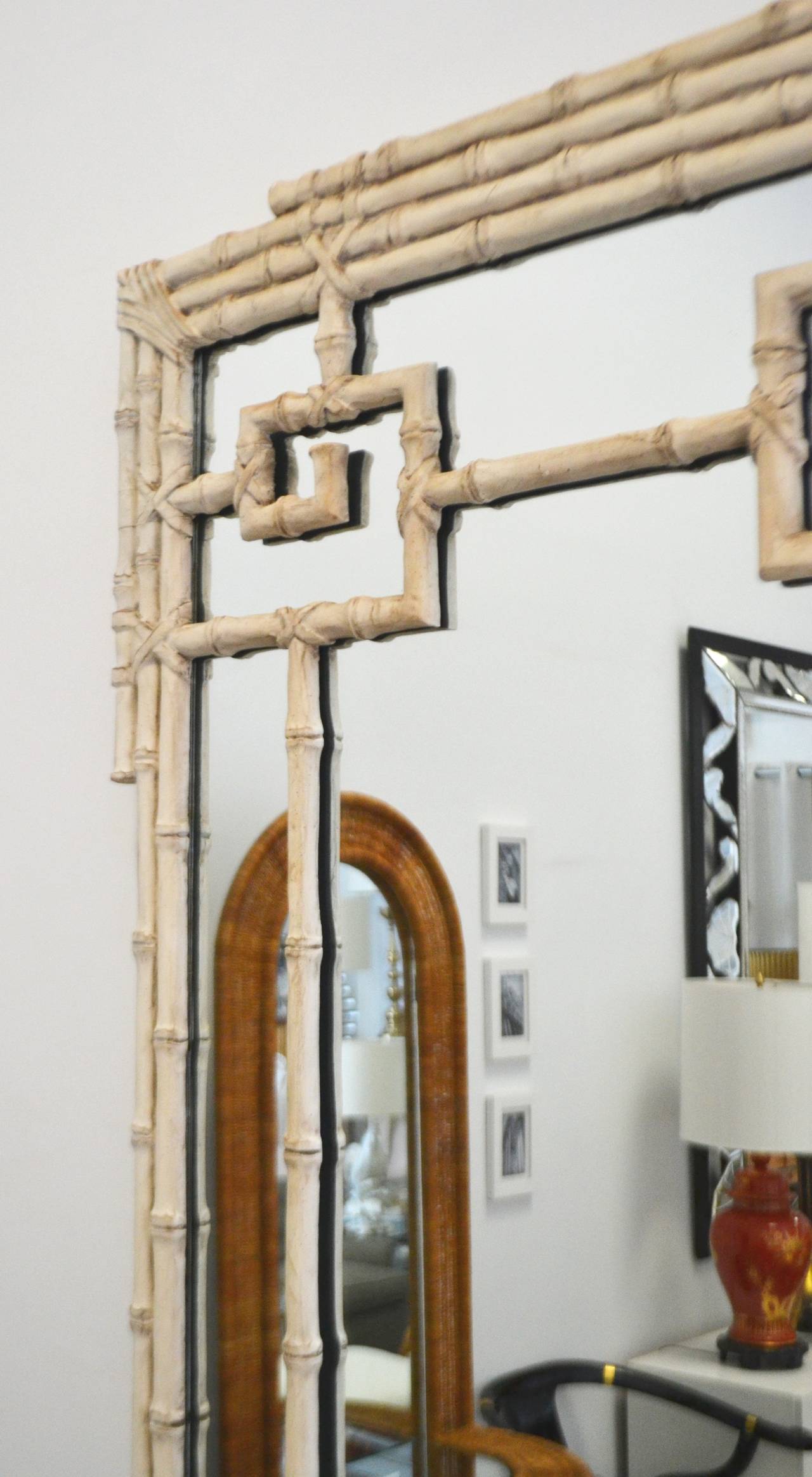 Carved Wood Faux Bamboo Mirror 1