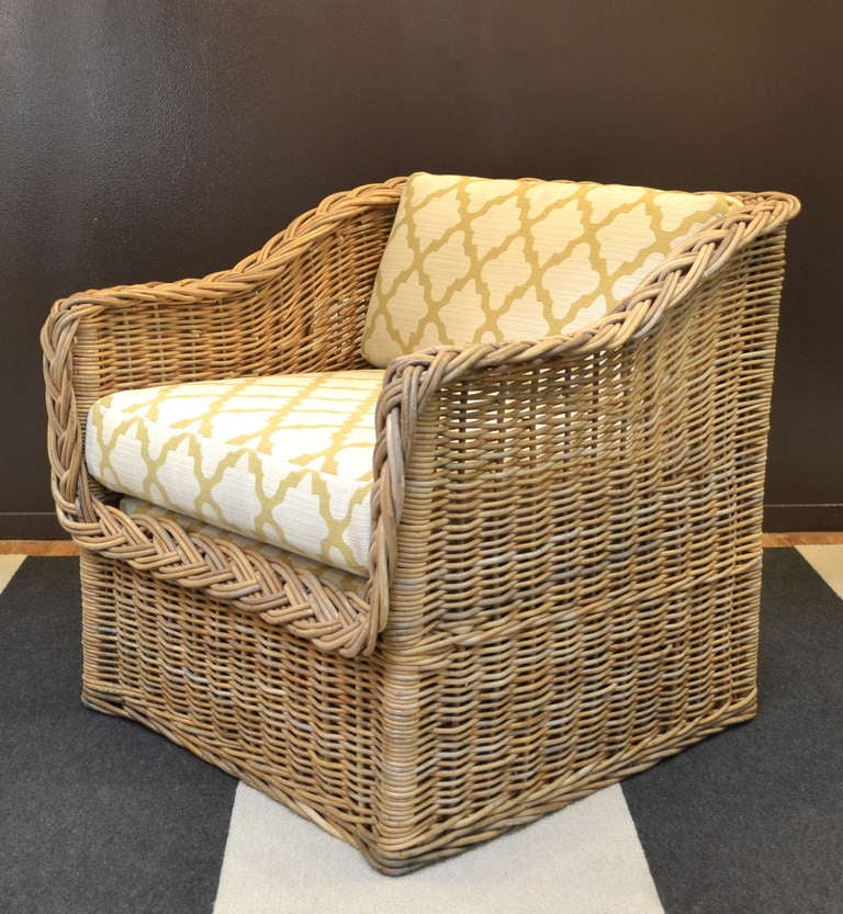 Pair of Woven Rattan Club Chairs at 1stdibs