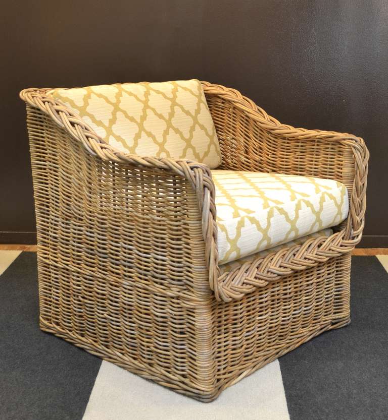 Pair of Woven Rattan Club Chairs In Excellent Condition In West Palm Beach, FL