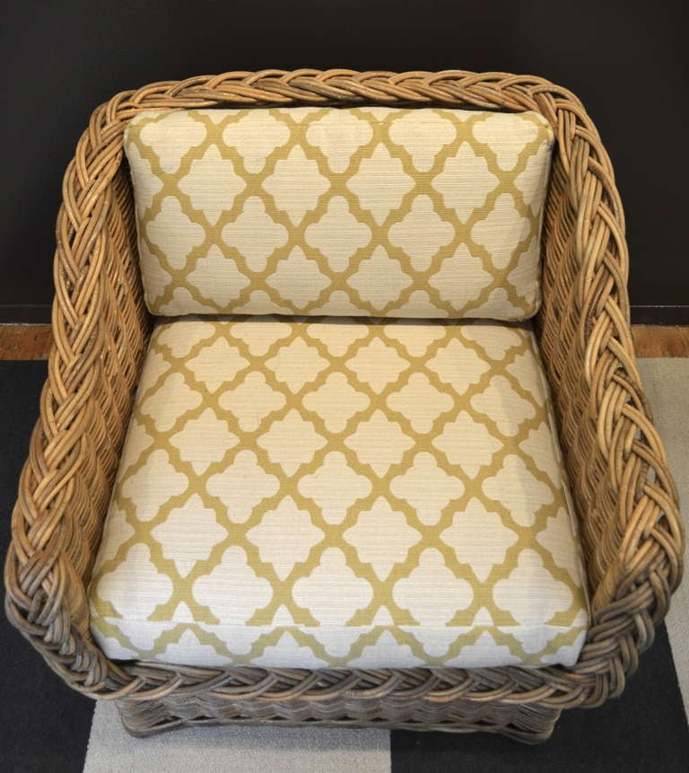 Late 20th Century Pair of Woven Rattan Club Chairs
