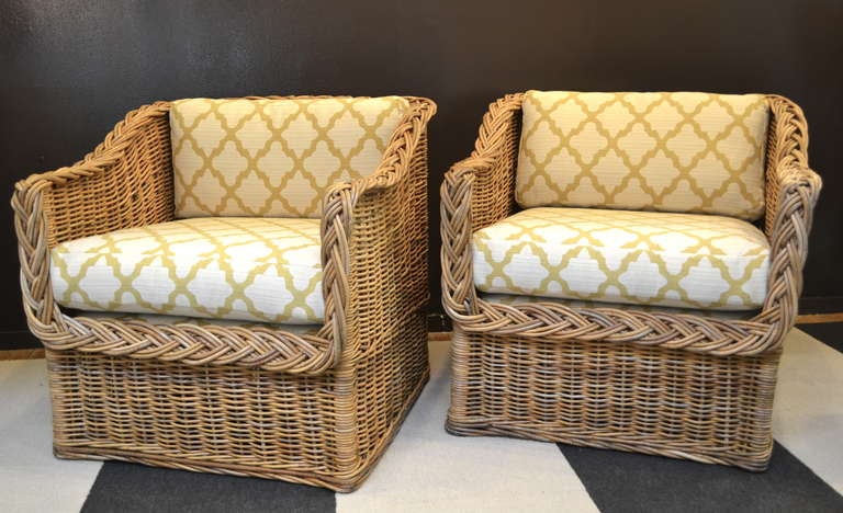 Pair of Woven Rattan Club Chairs 4