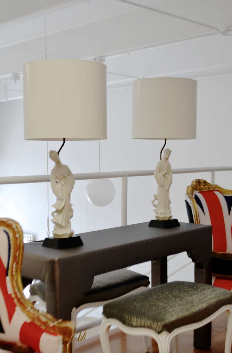 Hollywood Regency Pair of Blanc de Chine Table Lamps