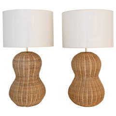 Pair of Mid-Century Modern Woven Reed Table Lamps