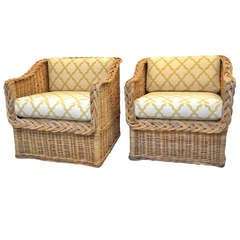 Pair of Woven Rattan Club Chairs