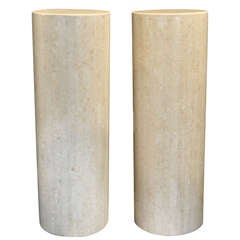 Pair of Post-Modern Tessellated Stone Pedestals