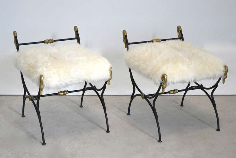 Pair of Wrought Iron Stools / Benches
