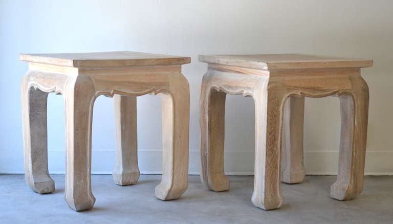 Pair of Limed Hardwood Tables / Stools
