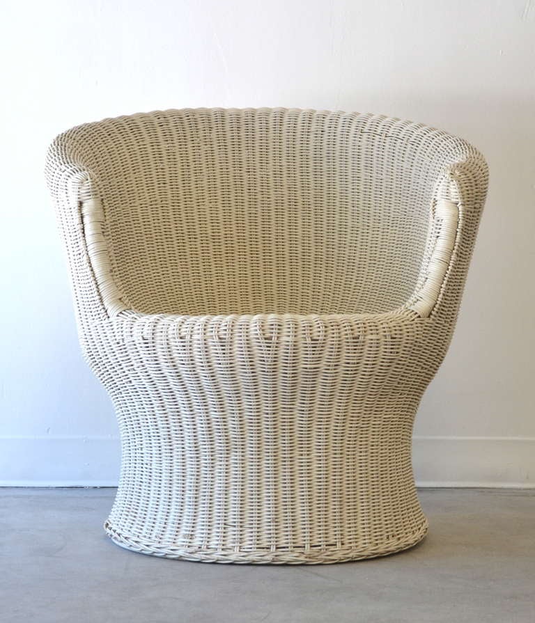 Mid-20th Century Woven Rattan Tub Chair / Occasional Chair
