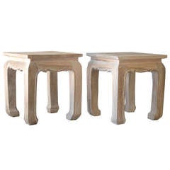 Pair of Limed Hardwood Tables / Stools