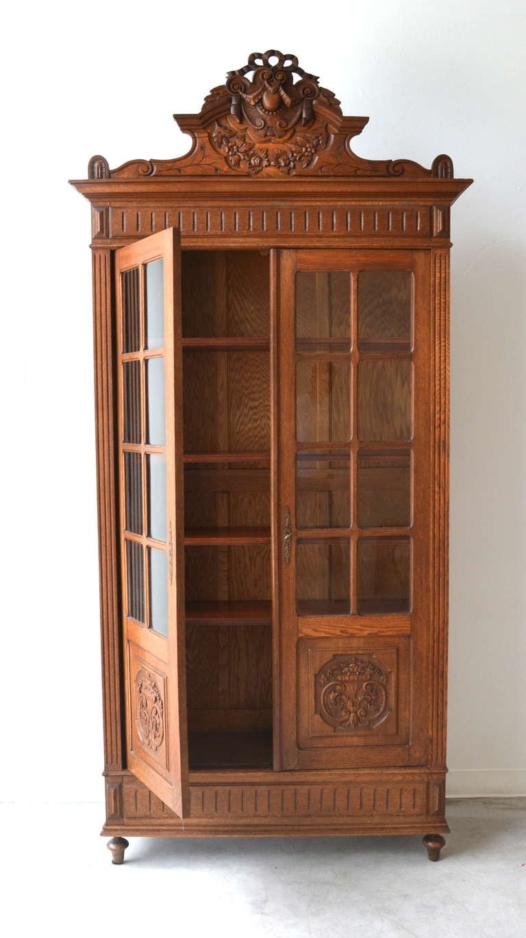 Hand-Carved Oak  Bookcase / Cabinet