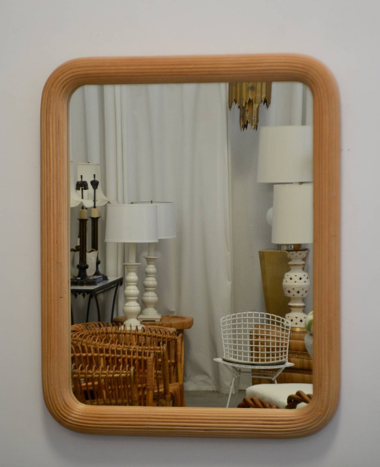Reeded Bamboo Wall Mirror In Excellent Condition In West Palm Beach, FL