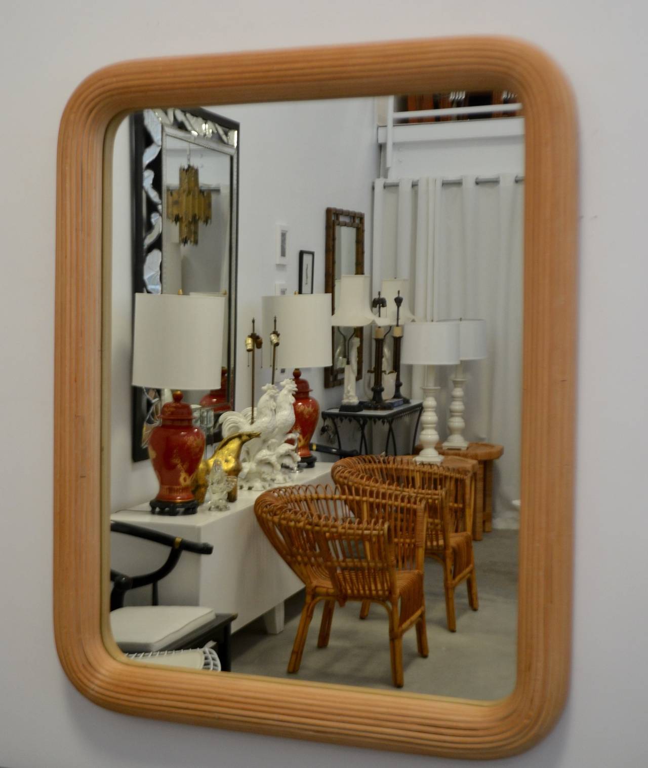 Late 20th Century Reeded Bamboo Wall Mirror
