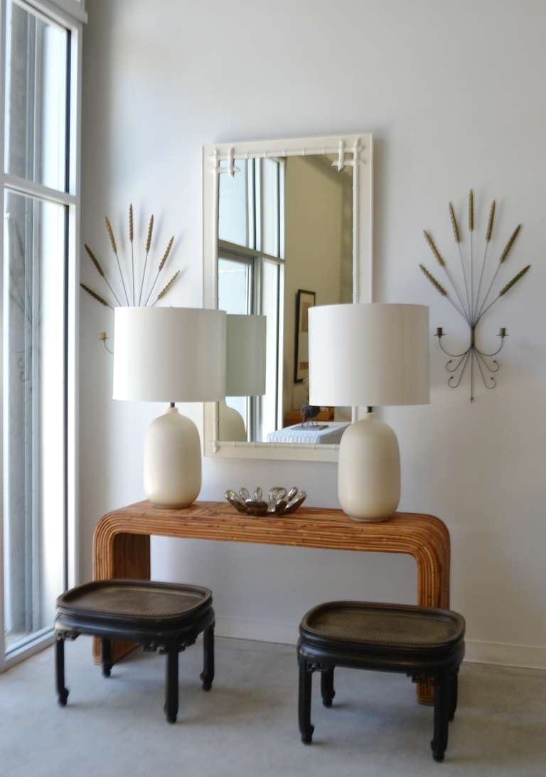 Mid-Century Modern Pair of White Glazed Table Lamps