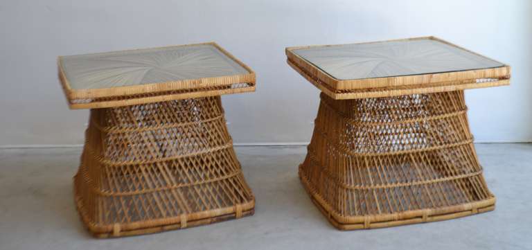Philippine Pair of Rattan Side Tables