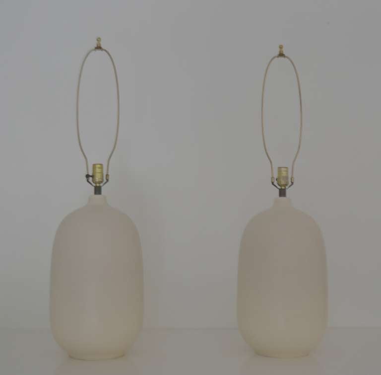 American Pair of White Glazed Table Lamps