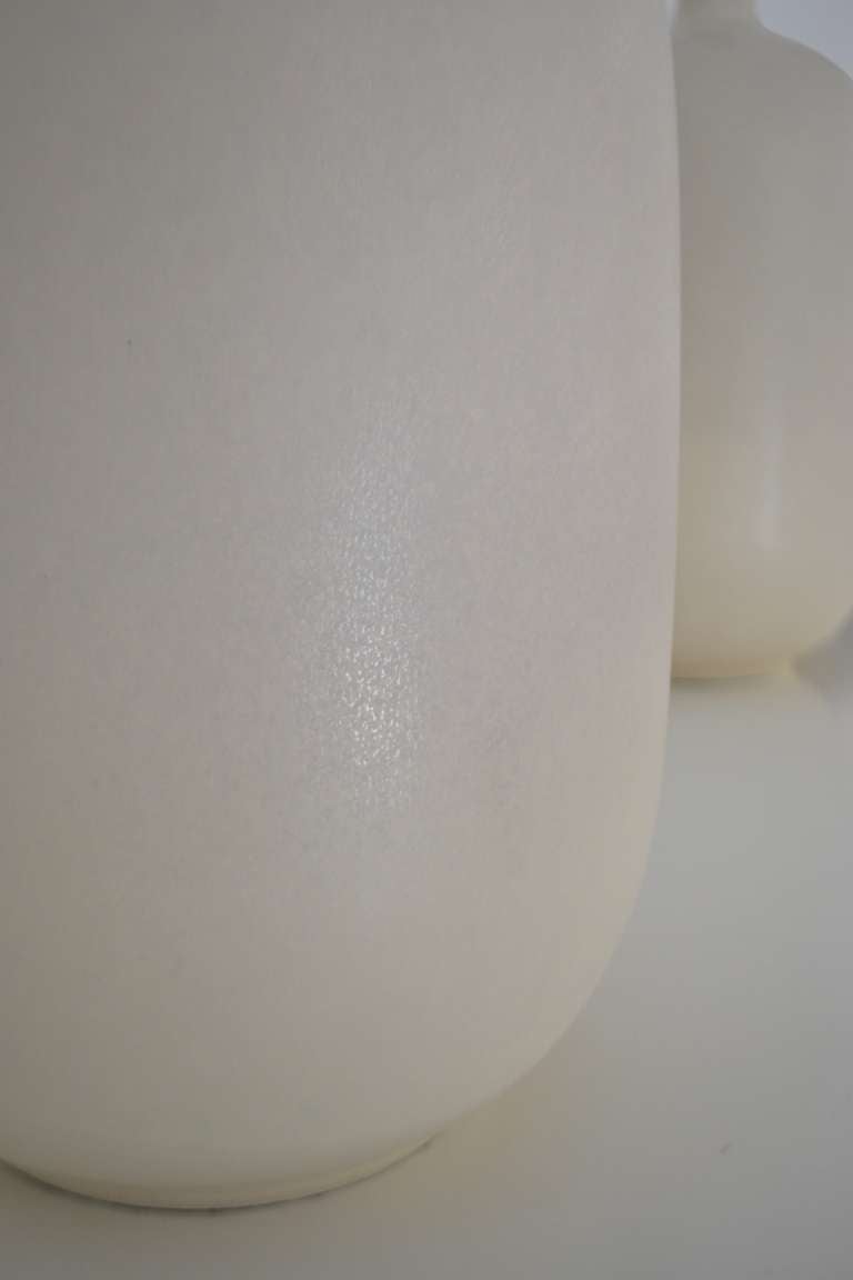 Eggshell Pair of White Glazed Table Lamps