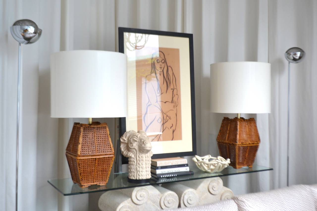 Pair of Bamboo and Rattan Table Lamps