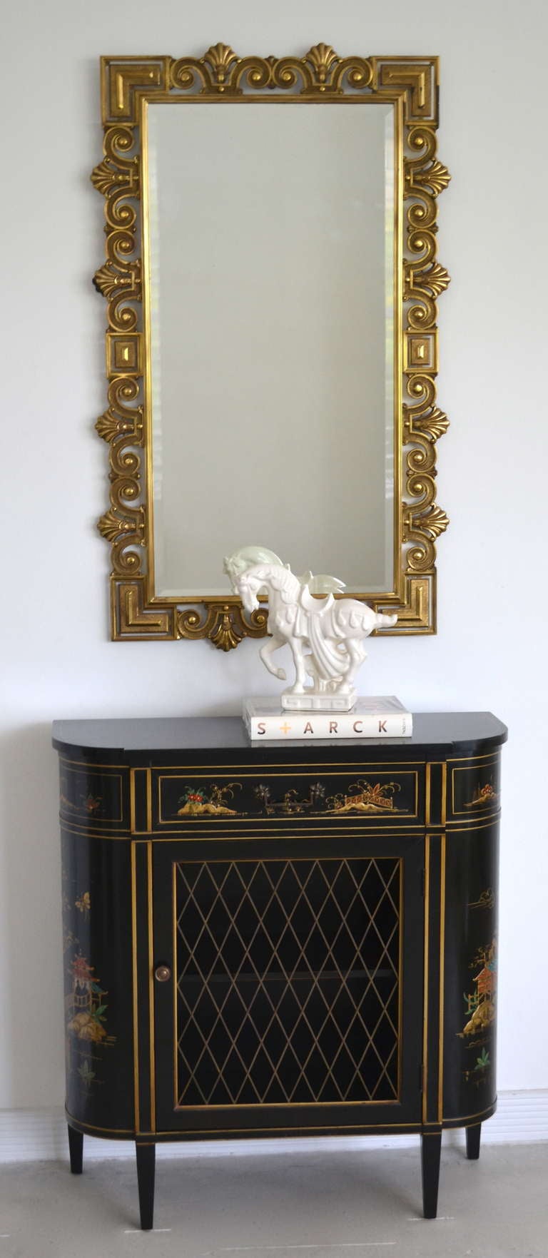 Hollywood Regency Chinoiserie Decorated Black Lacquered Chest