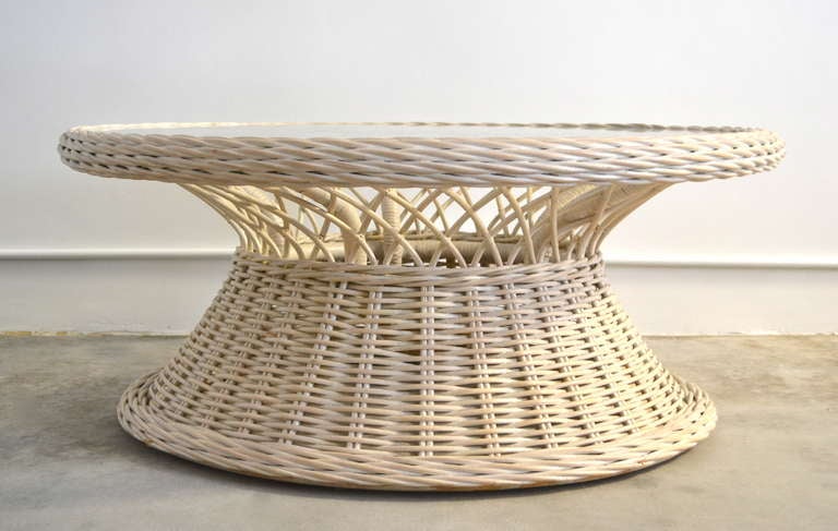 American Sculptural Woven Reed Coffee Table