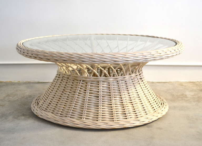 Painted Sculptural Woven Reed Coffee Table