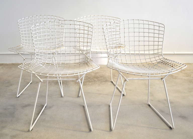 20th Century Set of White Bertoia Dining Chairs