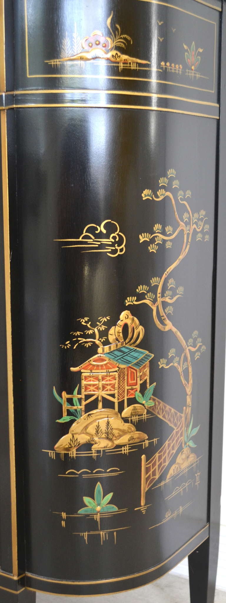 Chinoiserie Decorated Black Lacquered Chest 1