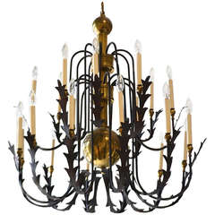 Hollywood Regency Wrought Iron and Brass Chandelier 1